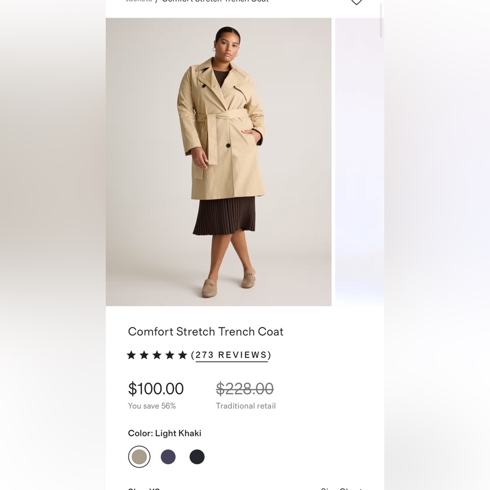 QUINCE Comfort Stretch Trench Coat NWT XS